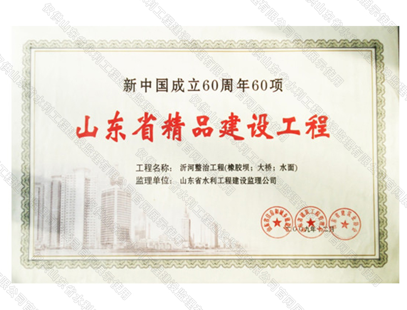 沂河整治工程（橡膠壩；大橋；水面）獲山東省精品建設(shè)工程